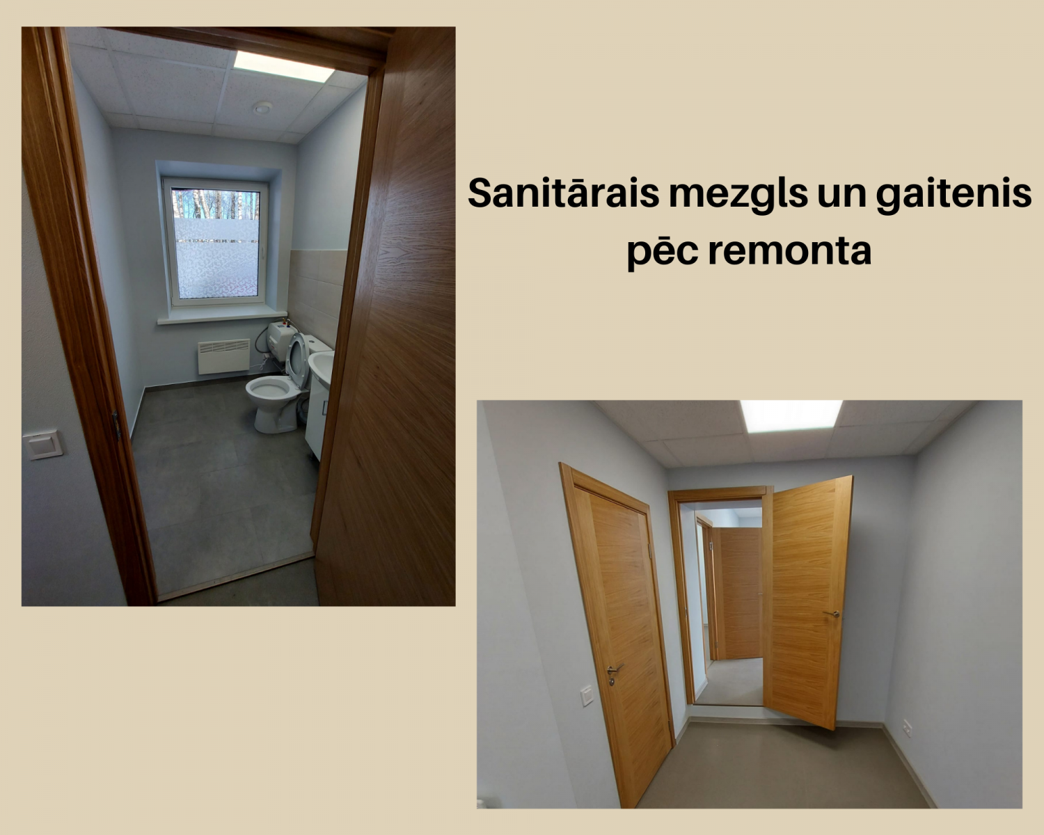 Sanitārais mezgls un gaitenis pēc remonta