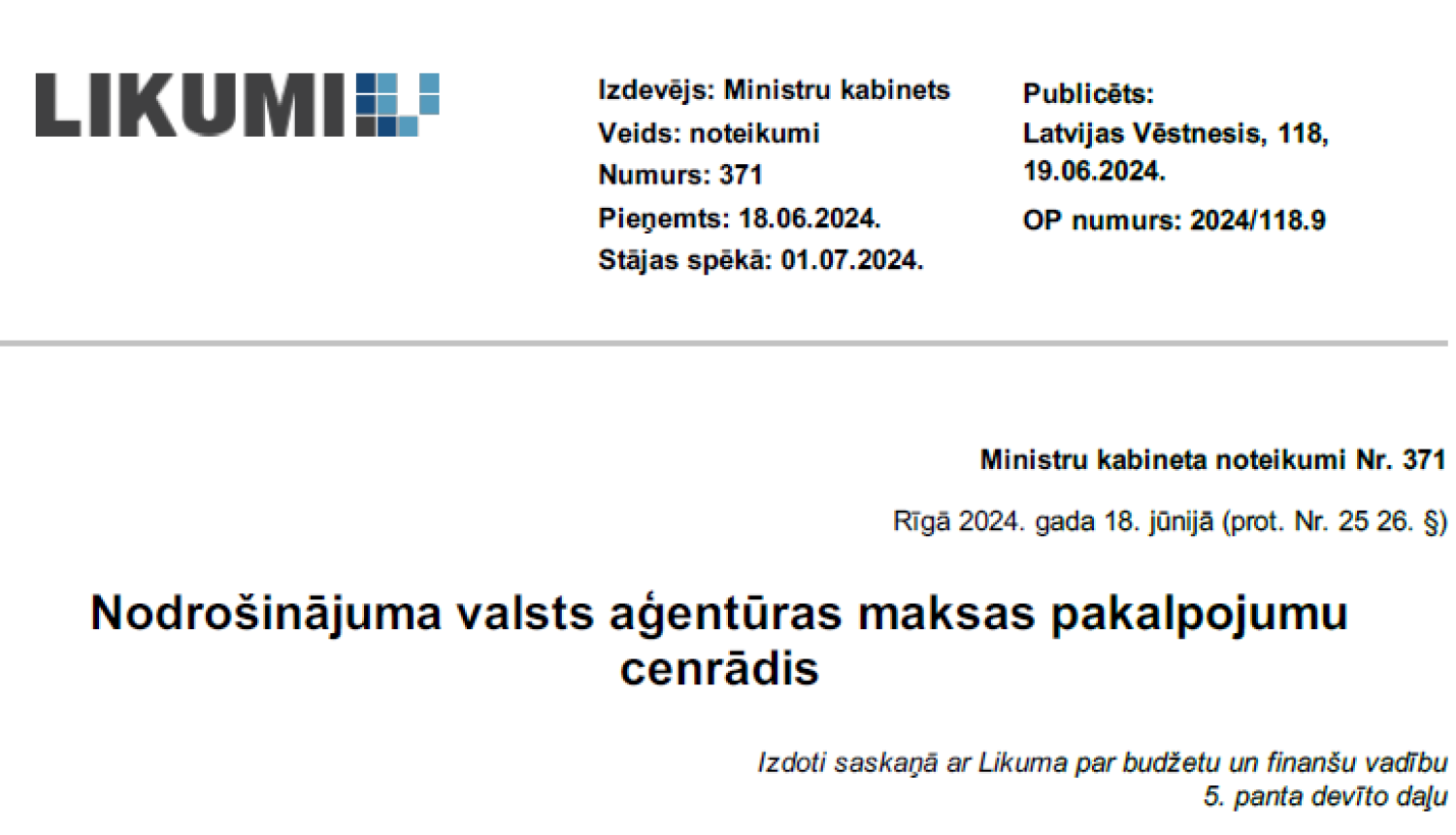 maksas pakalpojumu cenrāža attēls no likumi.lv